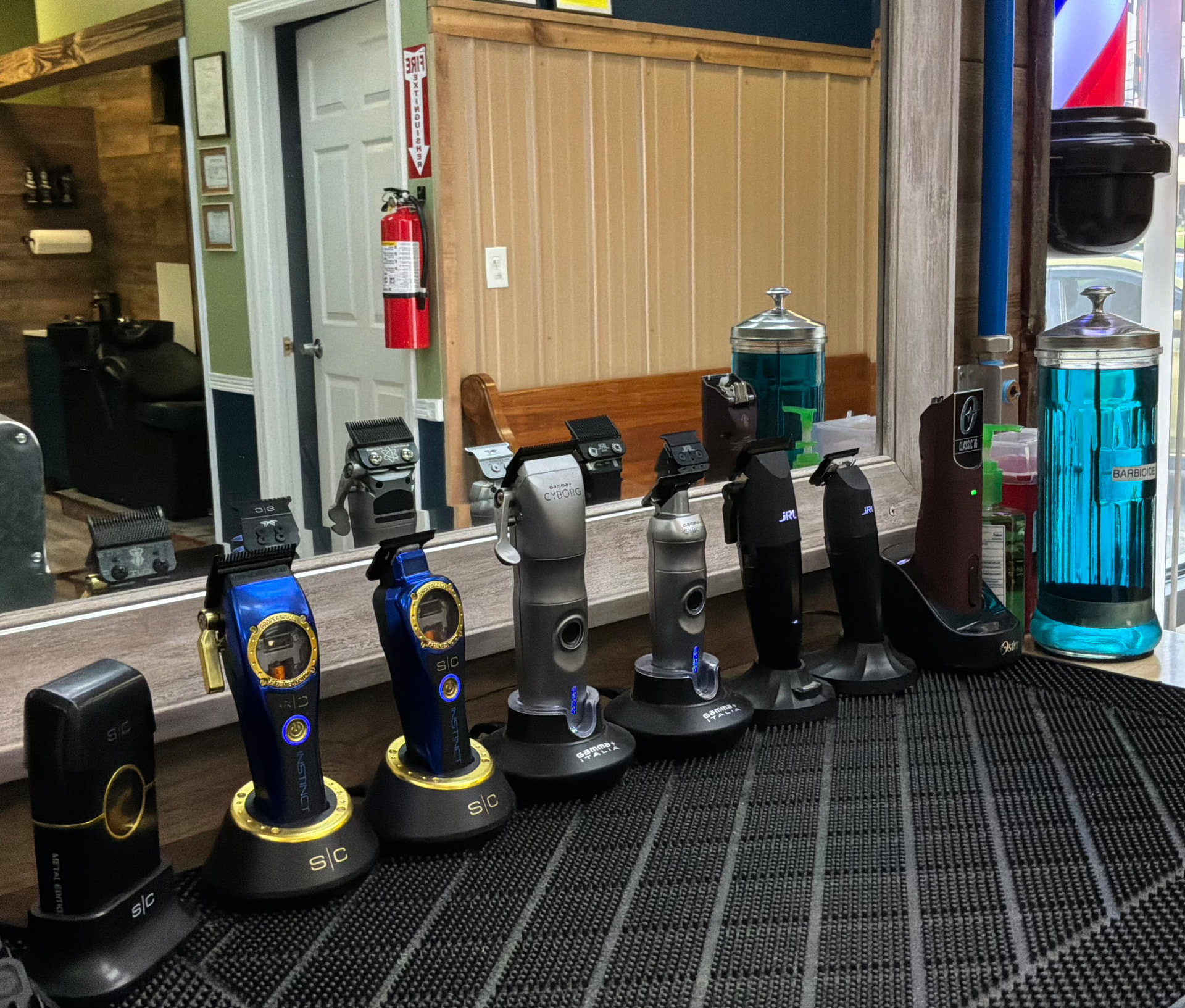Professional clippers and trimmers on the charging station